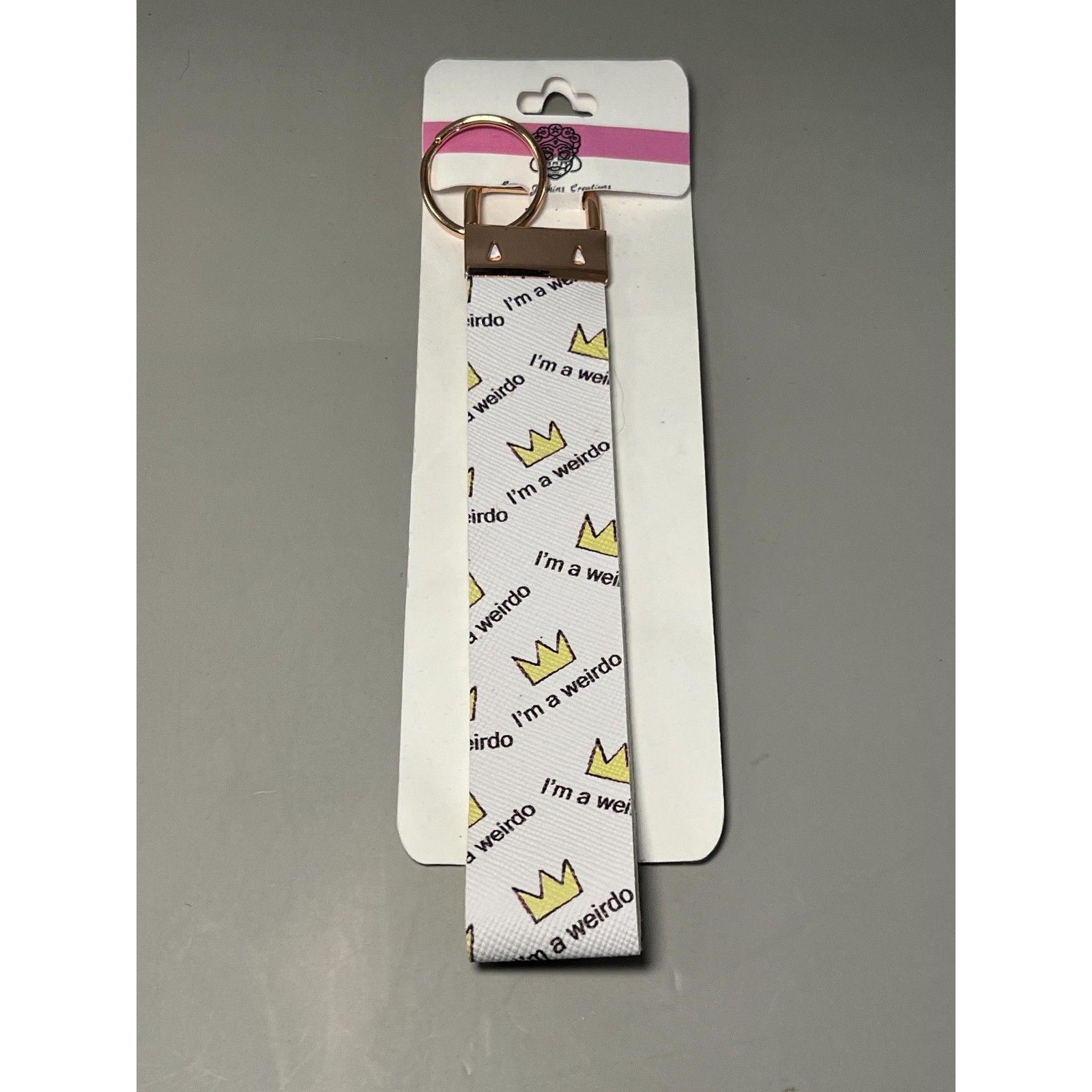 Jenkins Creations I'm A Weirdo Crown Wristlet Keychain White Lanyard Key Fob
